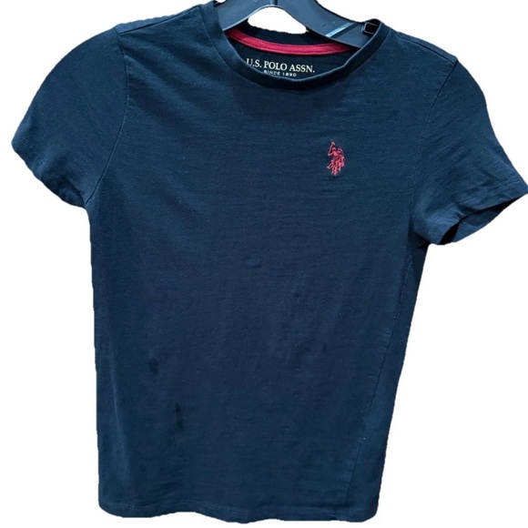 U.S. Polo Assn Navy T Shirt Red Logo Cotton Casual Boys Medium Classic Size 8 - Picture 2 of 6